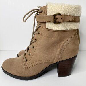 Unisa Ankle Boots 9M Tan Faux Suede Faux Fur